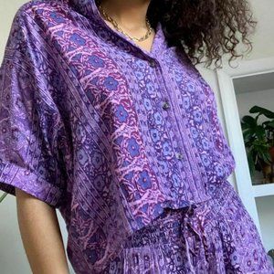UO Gracie Purple Crinkle Button-Through Shirt Top New S